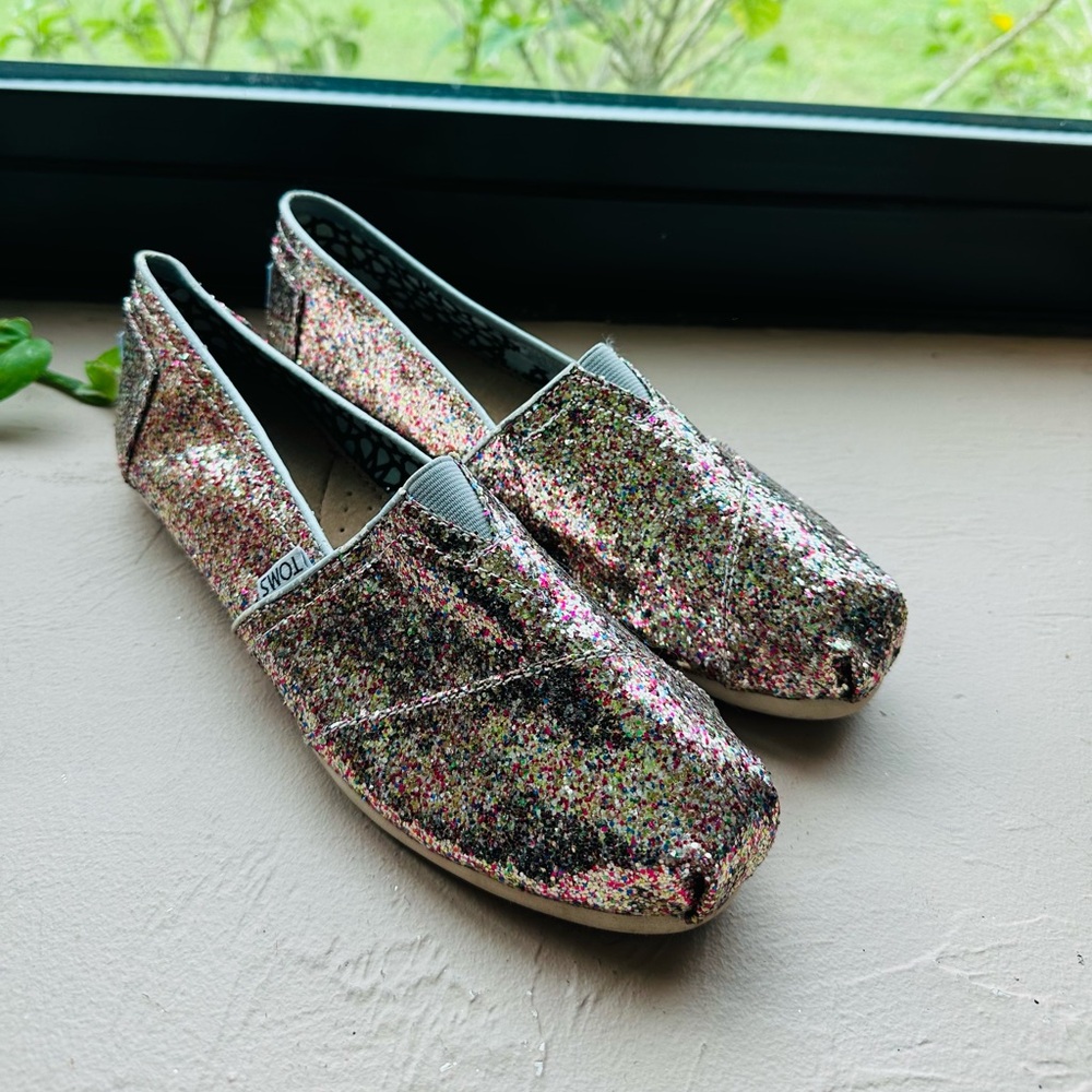 Toms Glitter Multicolor Slip-Ons Festival  Shoes Size 8.5